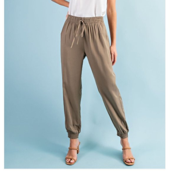 Pants - New Olive Green Cotton Linen Joggers